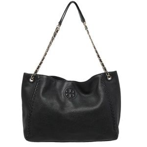 Tory Burch Marion Black Leather Slouchy Chain Tote